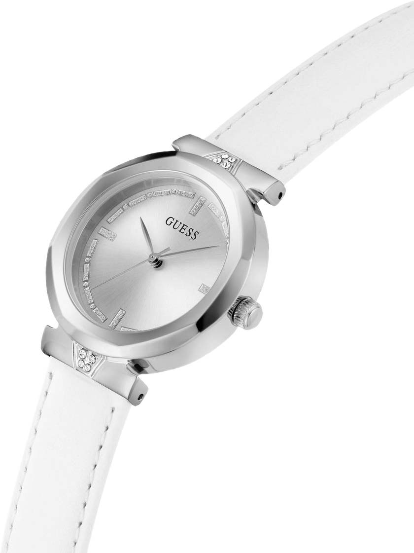 Guess Rumour Silver Dial White Leather Strap Watch For Women - GW0689L1