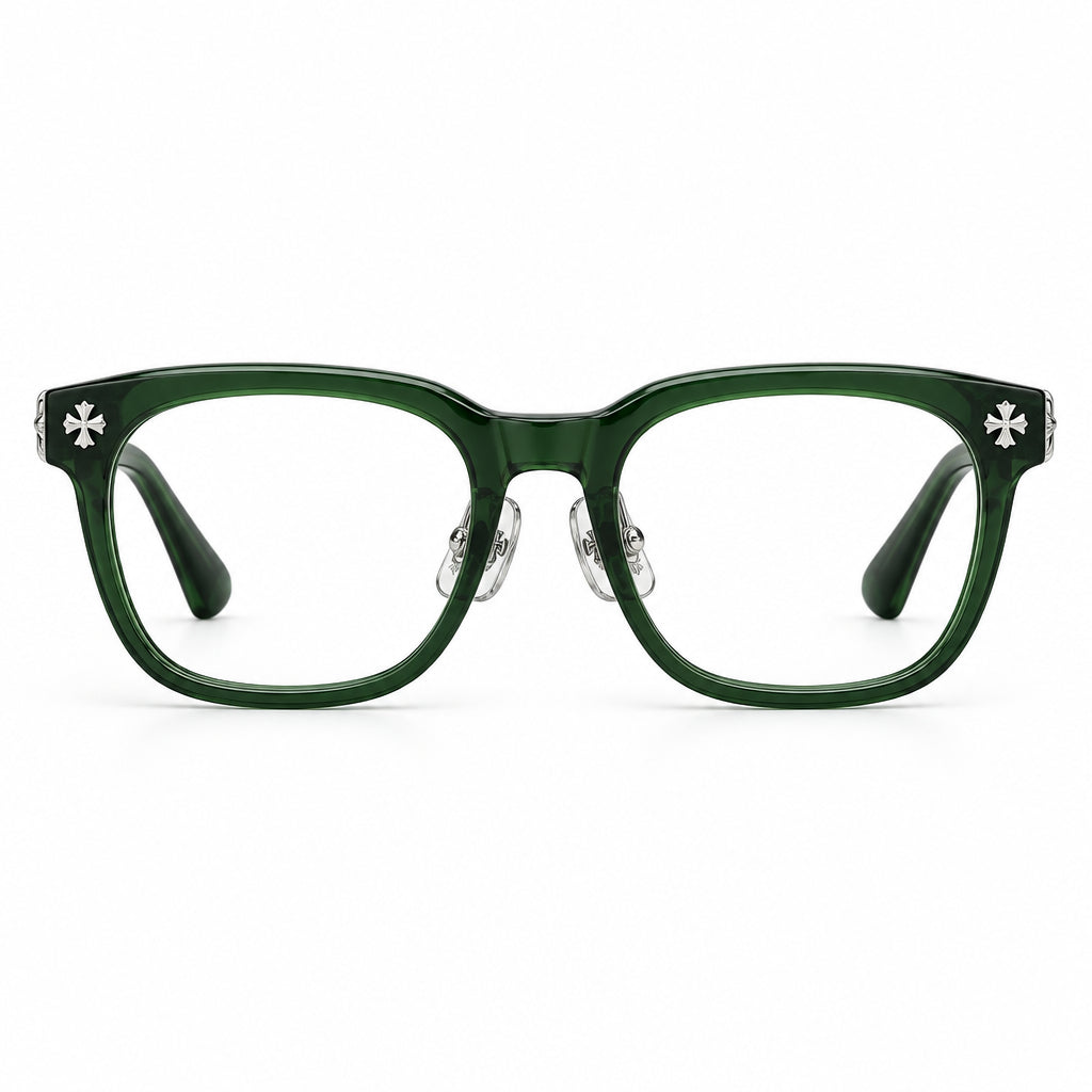 Chrome Hearts Unisex Transparent Dark Green & Silver Gothic Square Optical Glasses