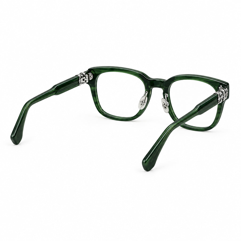 Chrome Hearts Unisex Transparent Dark Green & Silver Gothic Square Optical Glasses