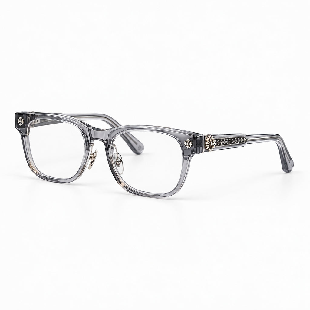 Chrome Hearts Unisex Transparent Grey & Silver Gothic Square Optical Glasses