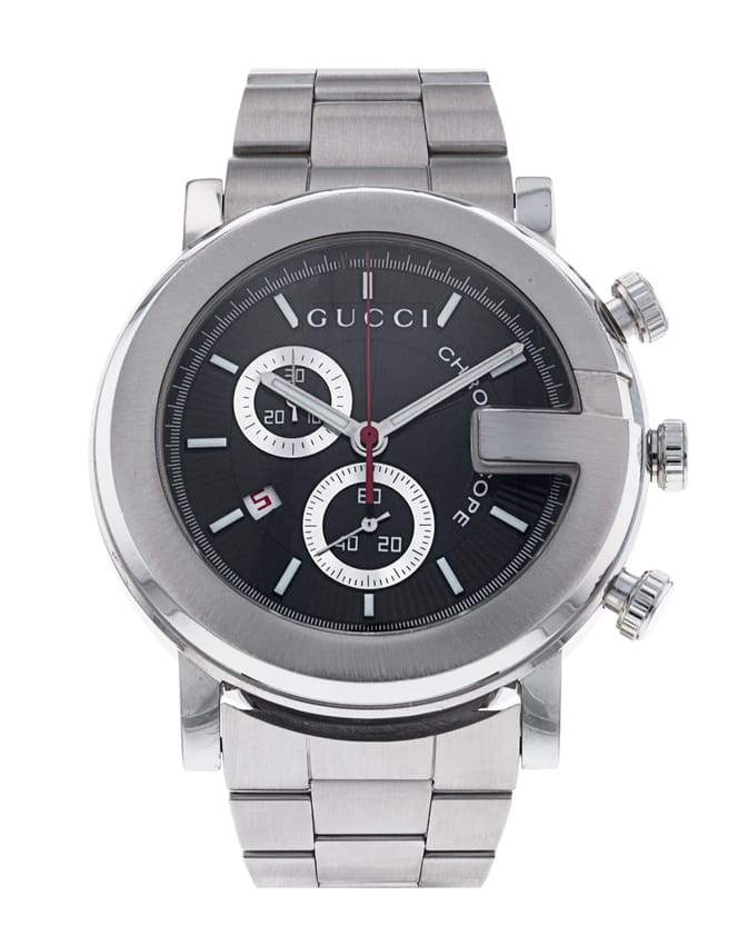 Gucci G Chrono Black Dial Silver Steel Strap Watch For Men - YA101309