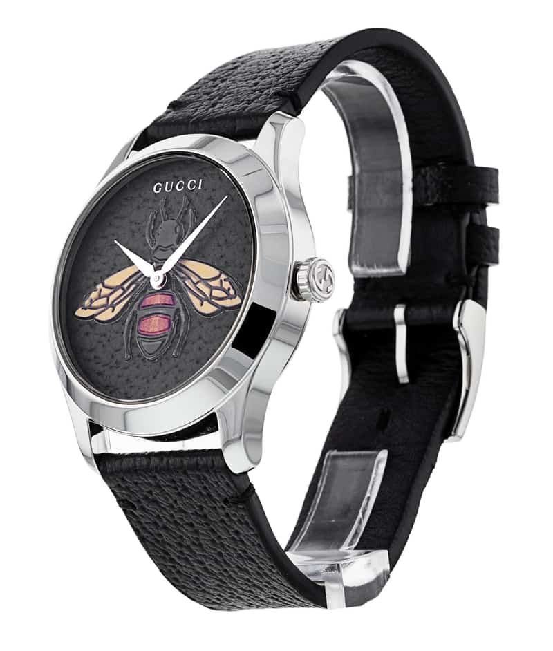 Gucci G Timeless Bee Black Dial Black Leather Strap Watch For Women - YA1264067