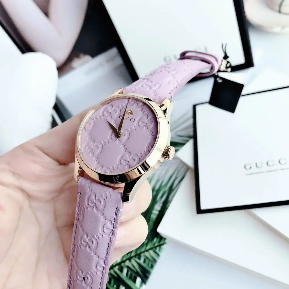 Gucci G Timeless Quartz Lilac Dial Lilac Leather Strap Watch For Women - YA1264098