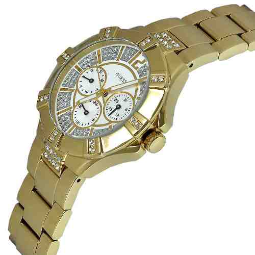 Guess Vista Diamonds Gold Dial Gold Steel Strap Watch for Women - W13573L1