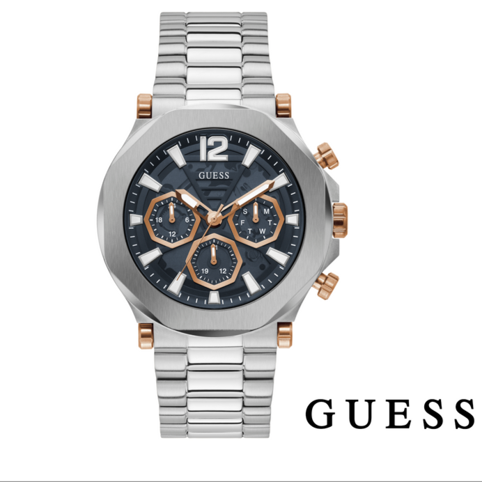 Guess Edge Chronograph Black Dial Silver Steel Strap Watch For Men - GW0539G1