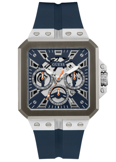 Guess Leo Chronograph Navy Blue Dial Blue Silicone Strap Watch For Men - GW0637G1