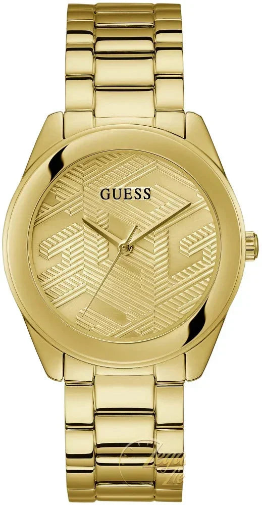 Guess Cubed Analog Gold Dial Gold Steel Strap Watch For Women - GW0606L2