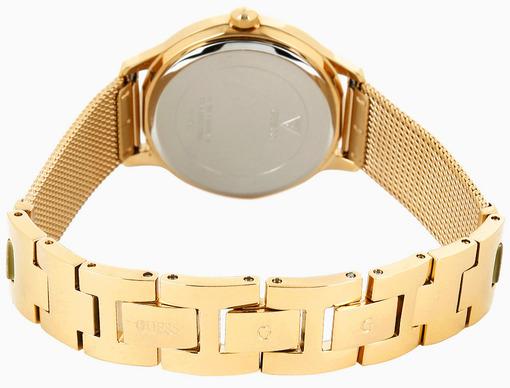 Guess Chelsea Mother of Pearl White Dial Gold Mesh Strap Watch For Women - W0647L3