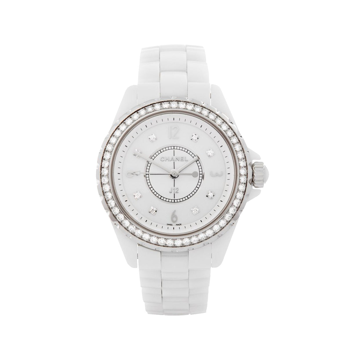 Chanel J12 Quartz Diamonds White Dial White Steel Strap Watch for Women - J12 H3110