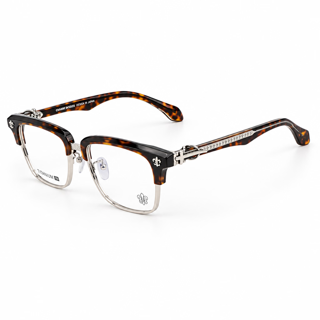 Chrome Hearts Unisex Tortoise Shell Titanium Semi-Rimless Optical Frames