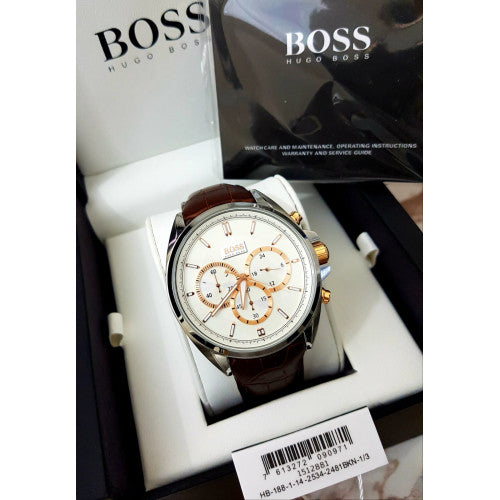 Hugo Boss Driver Quartz Silver Dial Brown Leather Strap Watch For Men - HB1512881