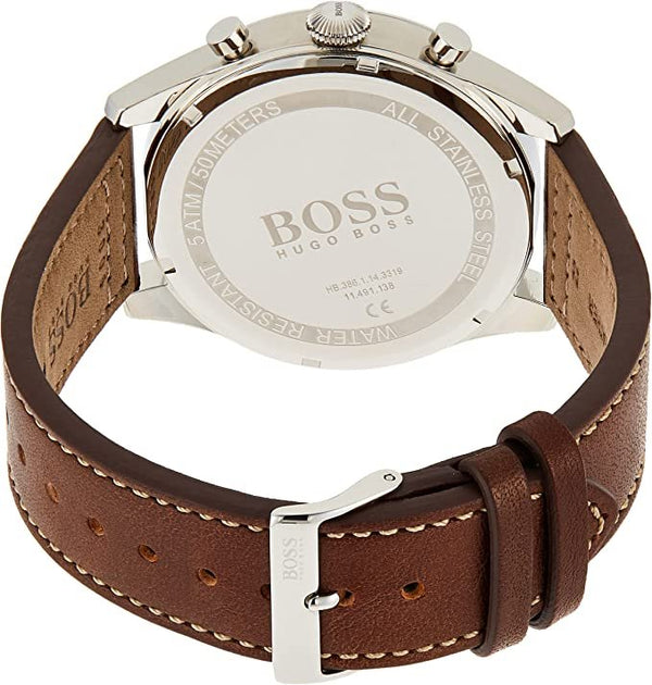 Hugo Boss Aeroliner Chronoraph White Dial Brown Leather Strap Watch For Men - 1512447