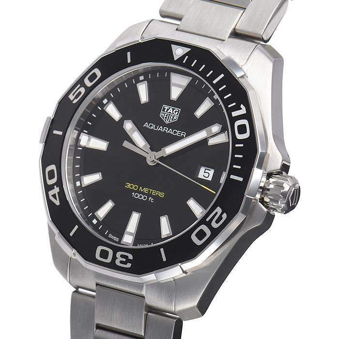 Tag Heuer Aquaracer Quartz Black Dial Silver Steel Strap Watch for Men - WAY101A.BA0746