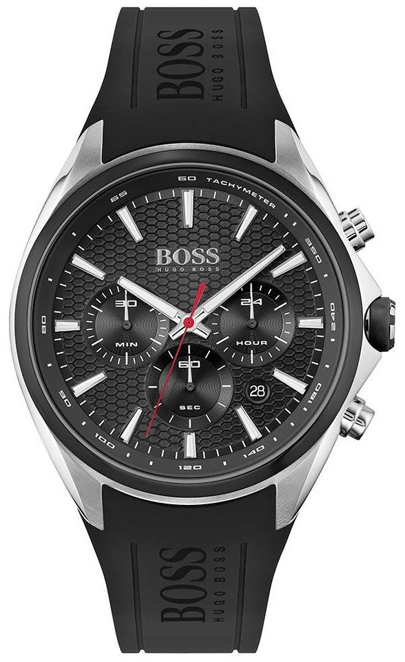 Hugo Boss Distinct Chronograph Black Dial Black Rubber Strap Watch for Men - 1513855