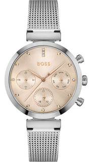 Hugo Boss Flawless Chronograph Pink Dial Silver Mesh Bracelet Watch for Women - 1502625