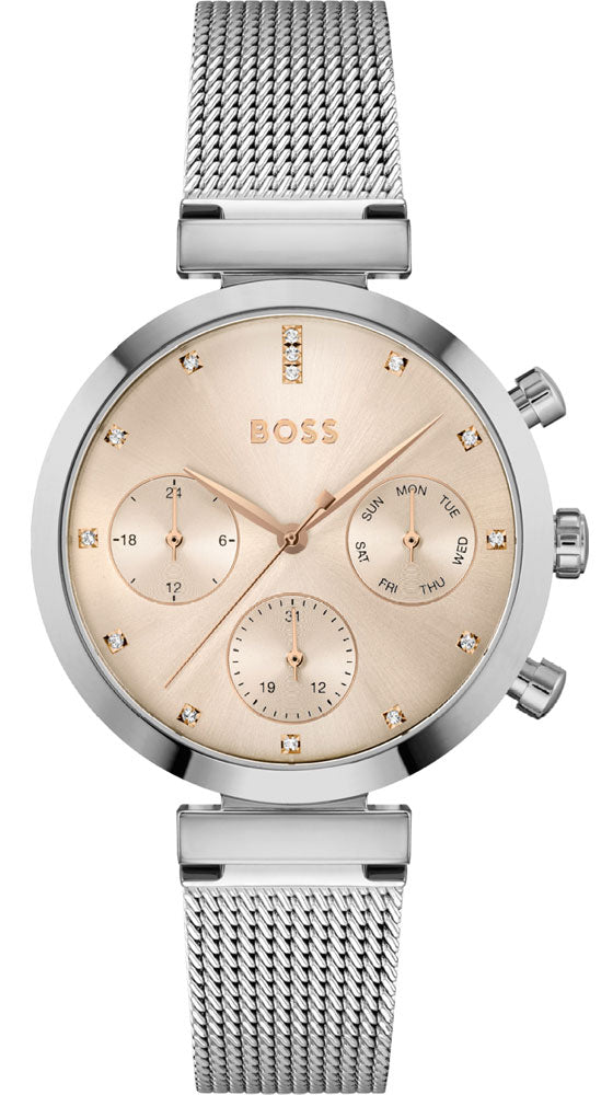 Hugo Boss Flawless Chronograph Pink Dial Silver Mesh Bracelet Watch for Women - 1502625