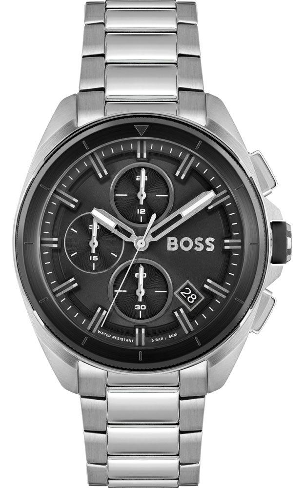 Hugo Boss Volane Chronograph Black Dial Silver Steel Strap Watch for Men - 1513949