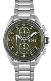 Hugo Boss Volane Chronograph Green Dial Silver Steel Strap Watch for Men - 1513951