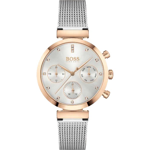 Hugo Boss Flawless Chronograph Silver Dial Silver Mesh Bracelet Watch for Women -1502551