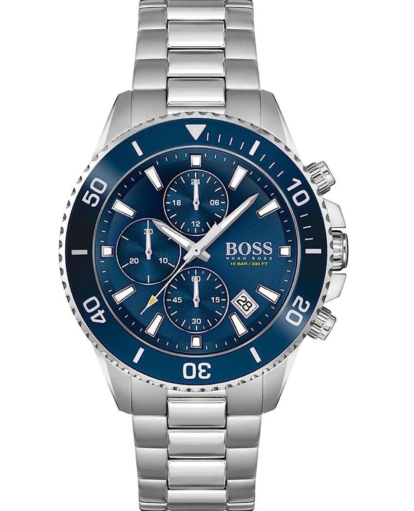 Hugo Boss Admiral Chronograph Blue Dial Silver Steel Strap Watch for Men - 1513907