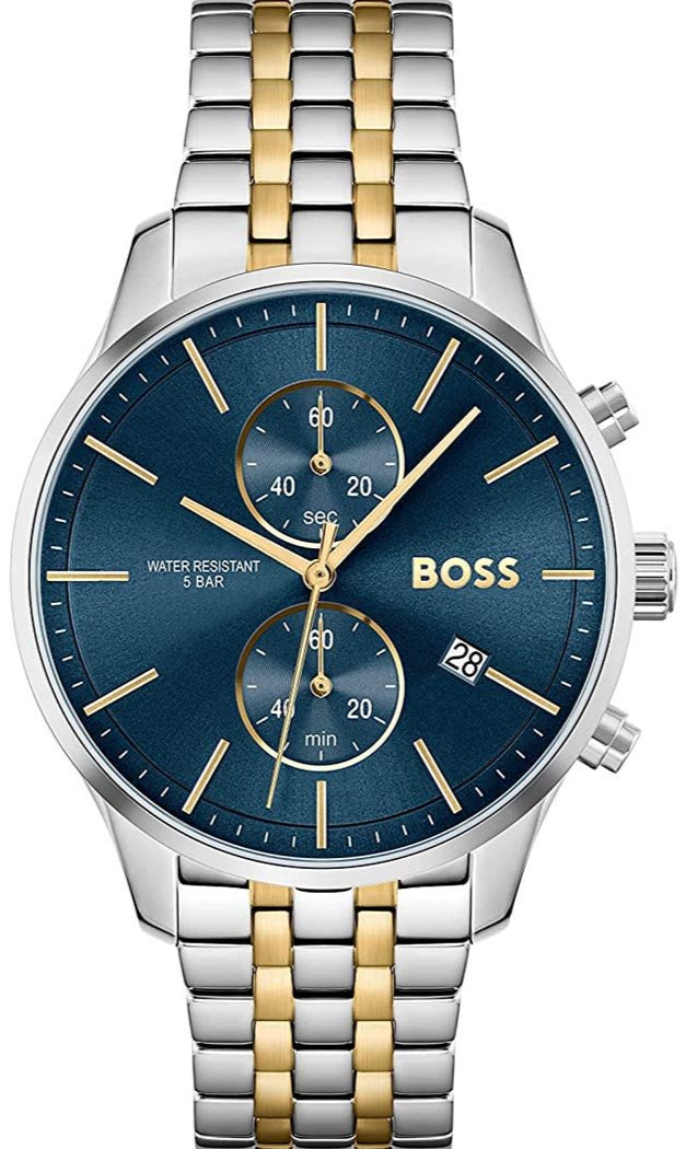Hugo Boss Associate Chronograph Blue Dial Two Tone Steel Strap Watch for Men - 1513976
