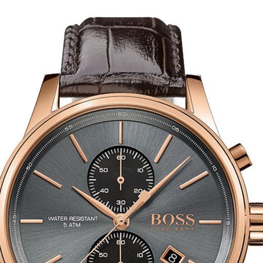 Hugo Boss Jet Chronograph Grey Dial Brown Leather Strap Watch for Men - 1513281