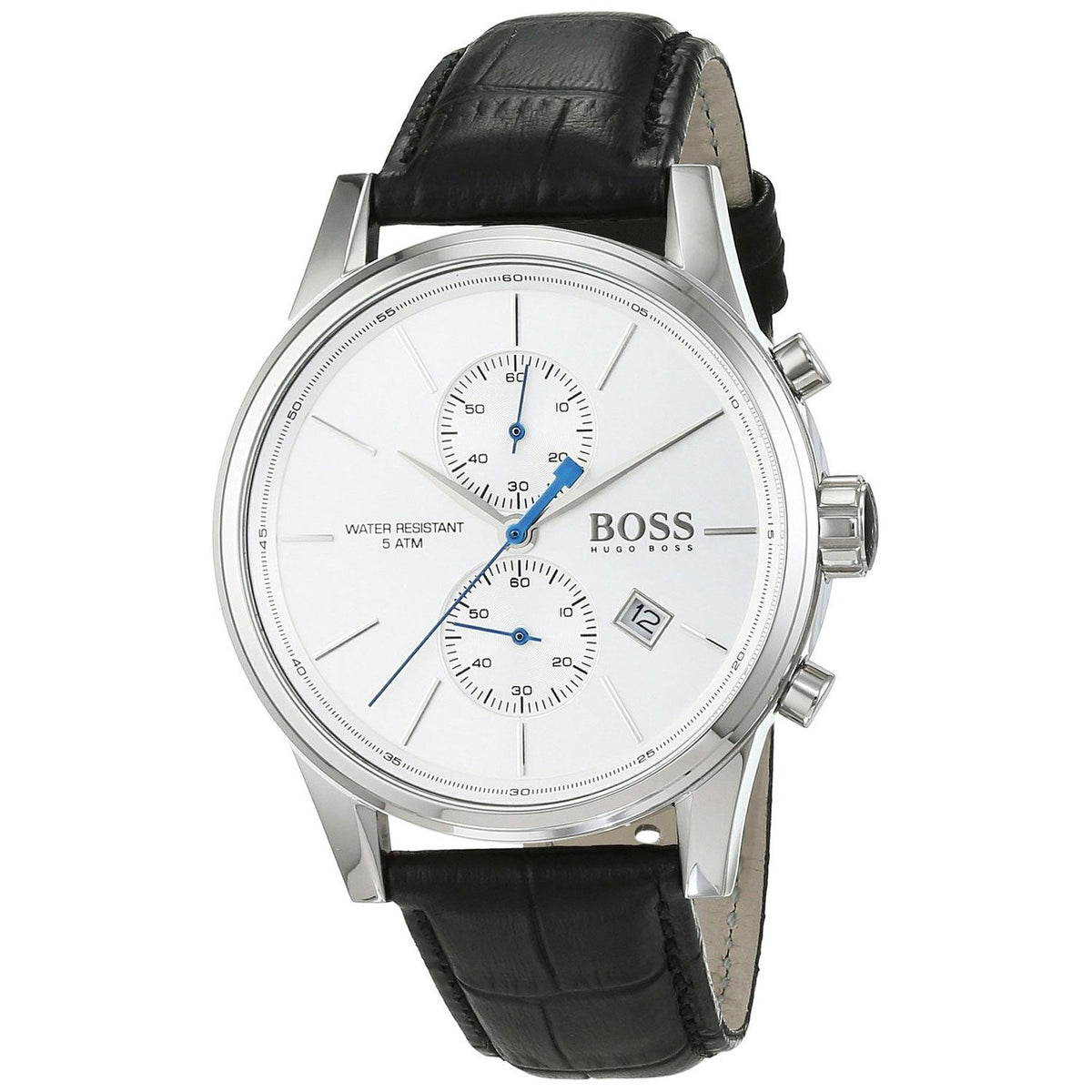 Hugo Boss Jet Chronograph White Dial Black Leather Strap Watch for Men - 1513282