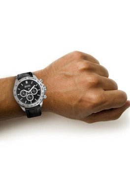 Hugo Boss Ikon Black Dial Black Leather Strap Watch for Men - 1513178