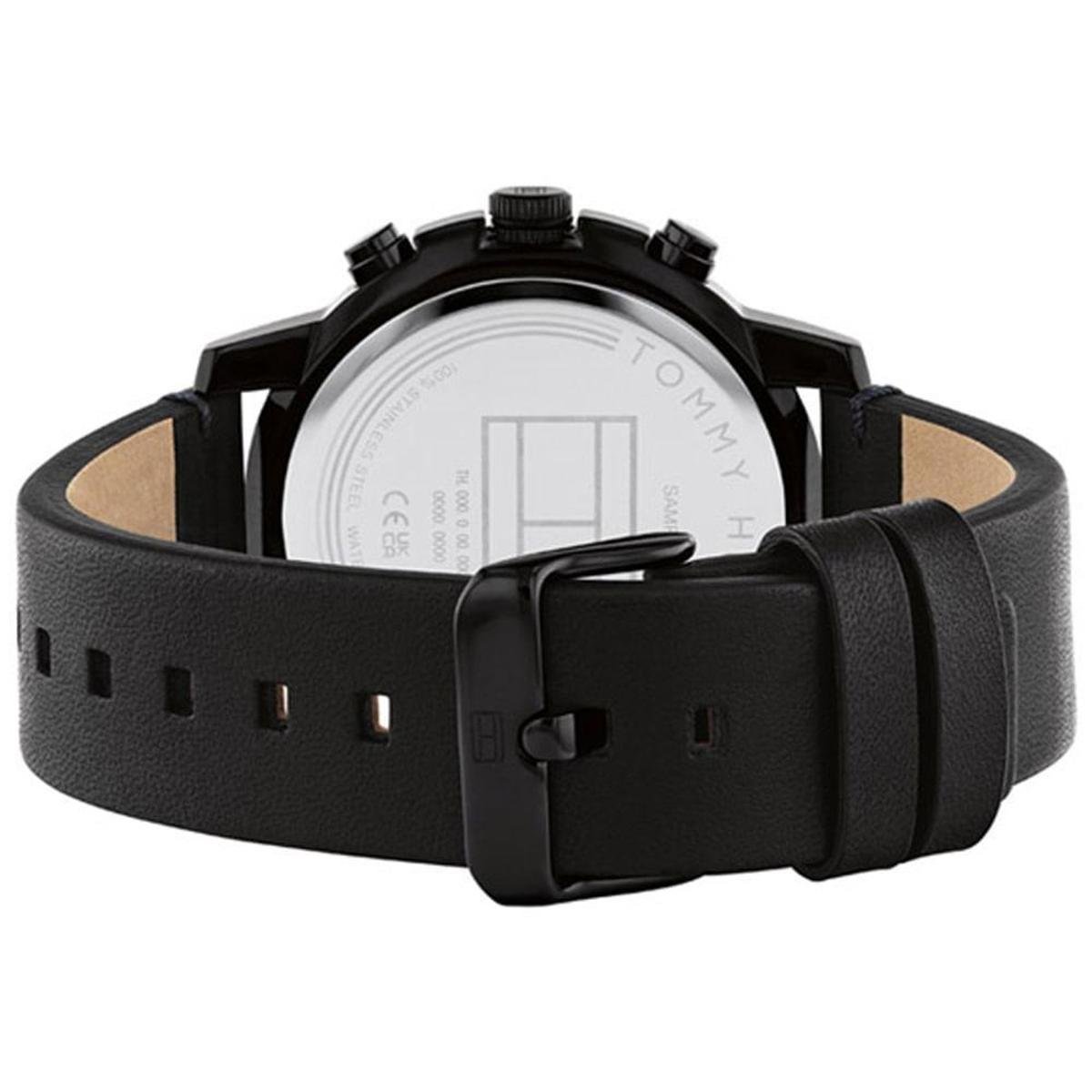 Tommy Hilfiger Troy Chronograph Black Dial Black Leather Strap Watch For Men - 1792110