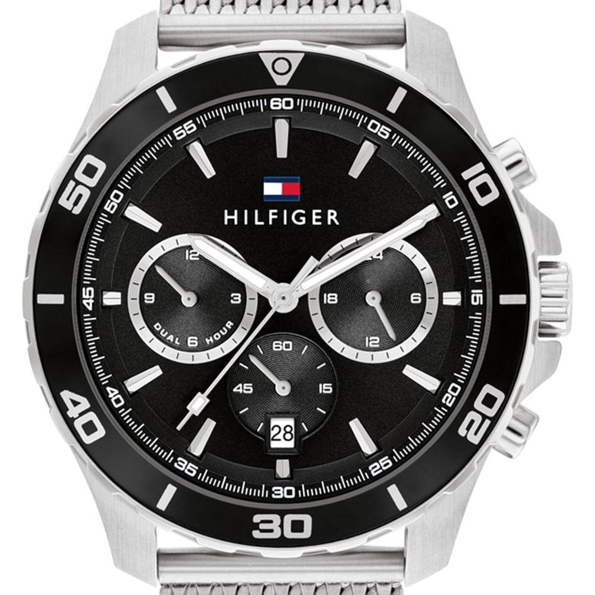 Tommy Hilfiger Jordan Chronograph Black Dial Silver Mesh Strap Watch For Men - 1792092