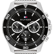 Tommy Hilfiger Jordan Chronograph Black Dial Silver Mesh Strap Watch For Men - 1792092