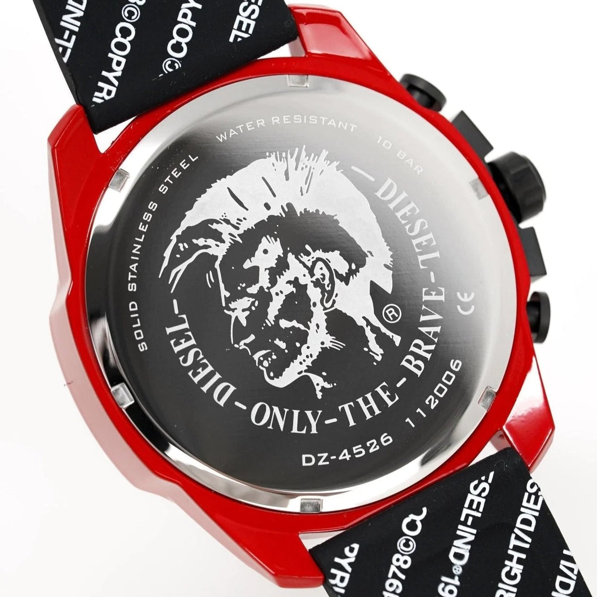 Diesel Mega Chief Chronograph Black Dial Red Rubber Strap Watch For Men - DZ4526