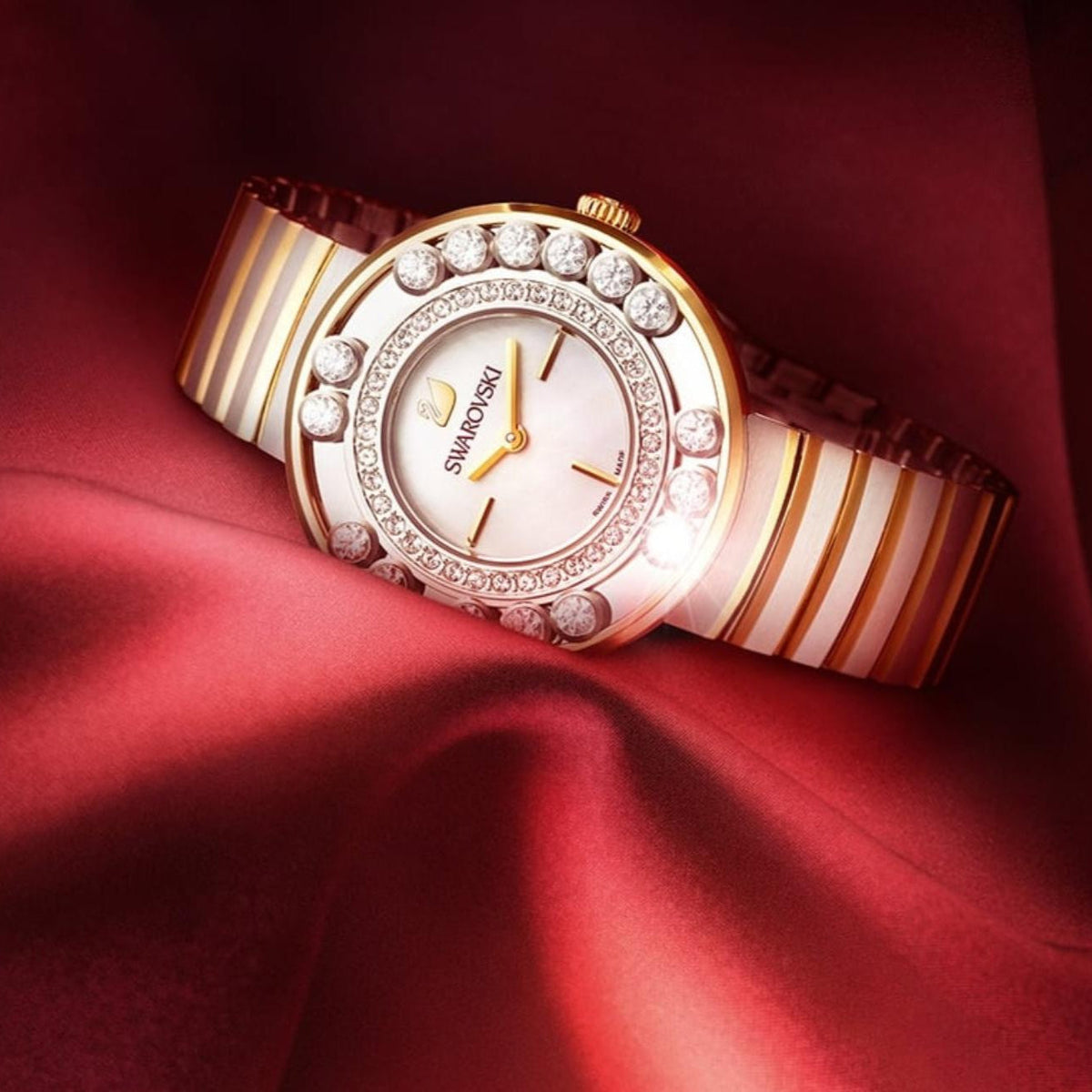 Swarovski Lovely Crystals Mother of Pearl Dial Two Tone Steel Strap Watch for Women - 1187022