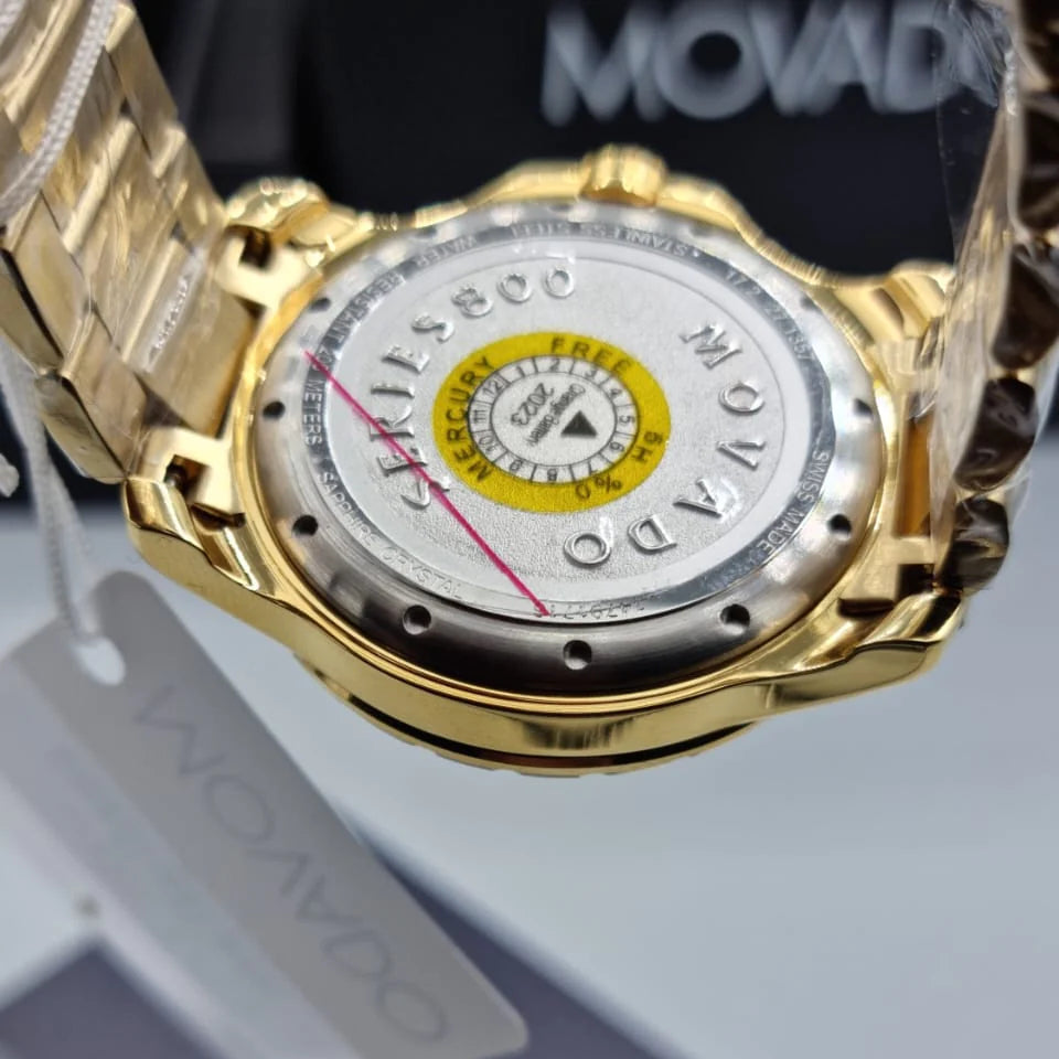 Movado Series 800 Blue Dial Gold Steel Strap Watch For Men - 2600144