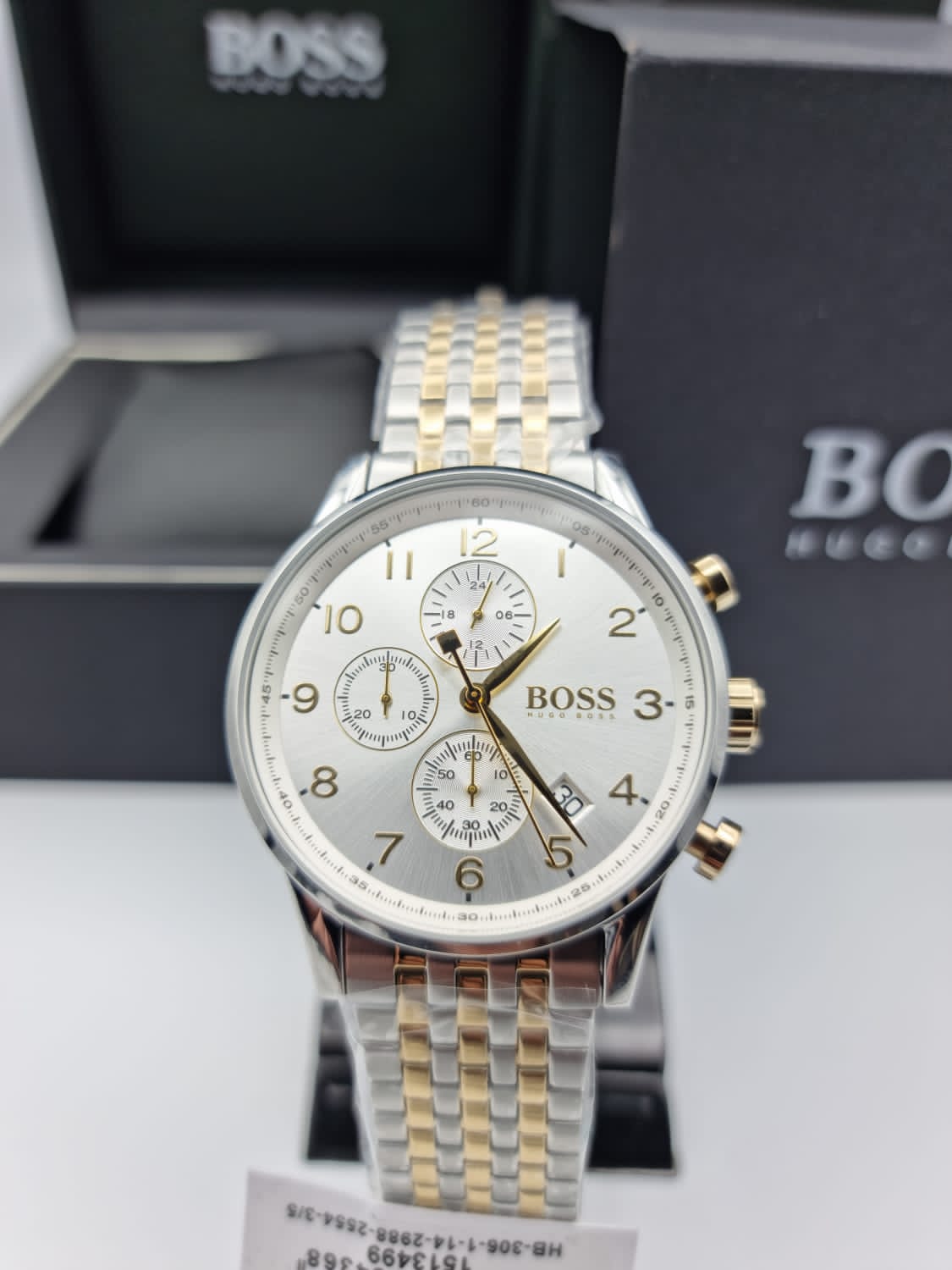 Hugo Boss Navigator Chronograph White Dial Two Tone Steel Strap Watch for Men - 1513499