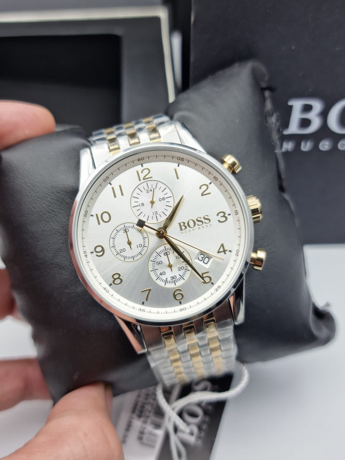 Hugo Boss Navigator Chronograph White Dial Two Tone Steel Strap Watch for Men - 1513499
