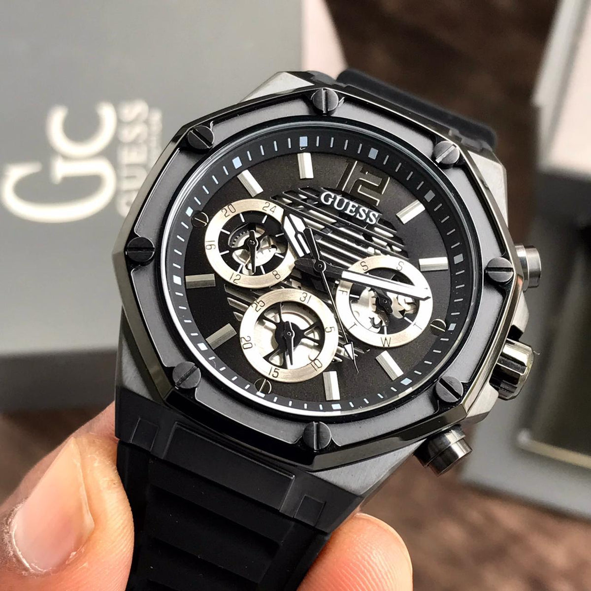 Guess Momentum Black Dial Black Rubber Strap Watch for Men - GW0263G4