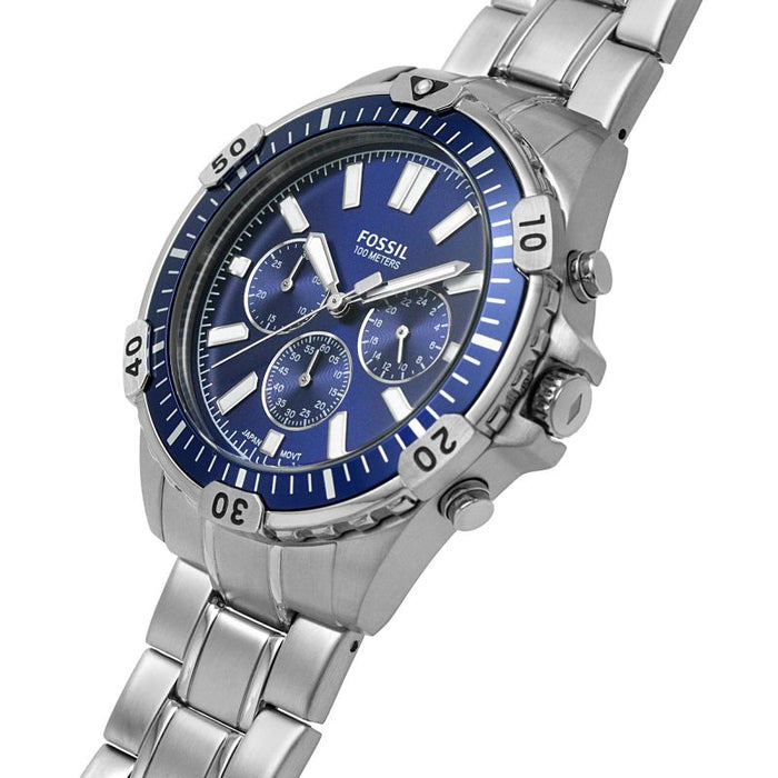 Fossil Garrett Chronograph Blue Dial Silver Steel Strap Watch for Men - FS5623