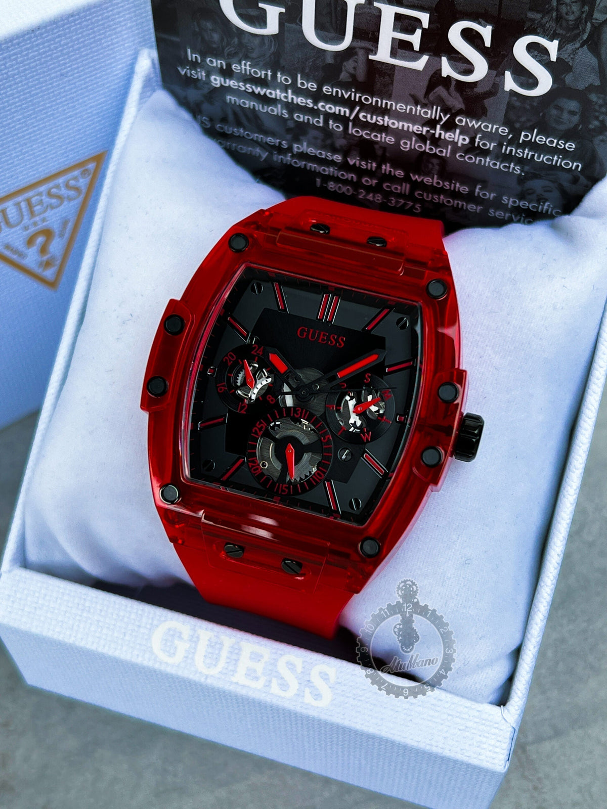 Guess Phoenix Multifunction Black Dial Red Rubber Strap Watch for Men - GW0203G5