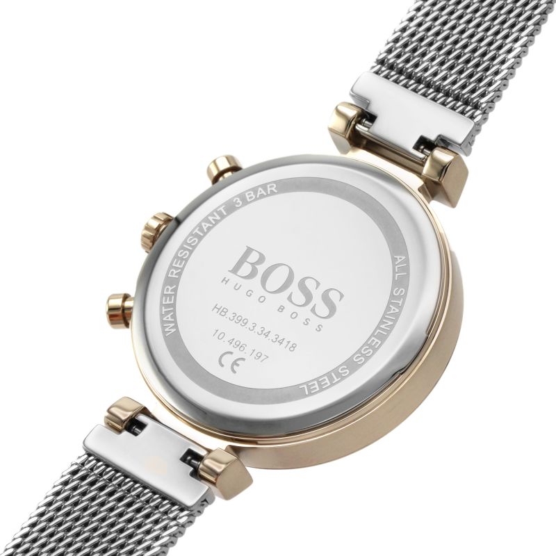 Hugo Boss Flawless Chronograph Silver Dial Silver Mesh Bracelet Watch for Women -1502551