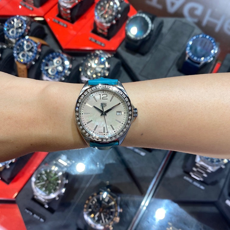 Tag Heuer Formula 1 Quartz Diamonds Mother of Pearl Dial Blue Leather Strap Watch for Women - WBJ131A.FC8256