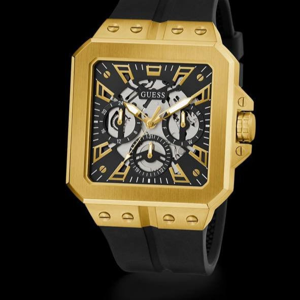 Guess Leo Multifunction Black Dial Black Silicone Strap Watch For Men - GW0637G2
