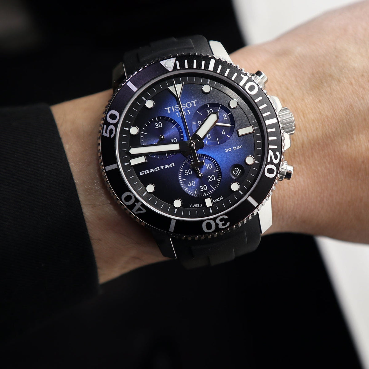 Tissot Seastar 1000 Chronograph Blue Dial Black Rubber Strap Watch For Men - T120.417.17.041.00