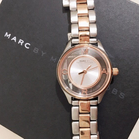 Marc Jacobs Tether Transparent White Dial Two Tone Steel Strap Watch for Women - MBM3418