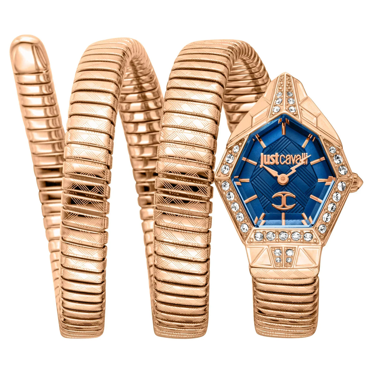 Just Cavalli Mesmerizing Blue Dial Rose Gold Steel Strap Watch for Women - JC1L304M0045