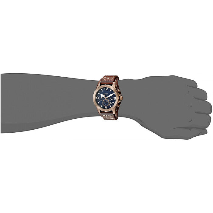 Fossil Nate Chronograph Blue Dial Brown Leather Strap Watch for Men - JR1505