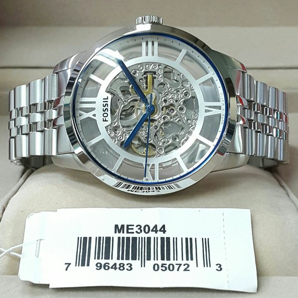 Fossil Townsman Automatic Skeleton Silver Dial Silver Steel Strap Watch for Men - ME3044