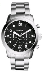 Fossil Pilot Chronograph Black Dial Silver Steel Strap Watch for Men - FS5141