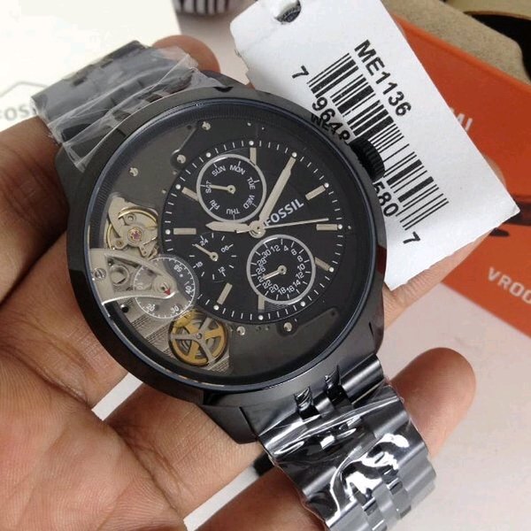 Fossil Townsman Mechanical Black Dial Black Steel Strap Watch for Men -  ME1136