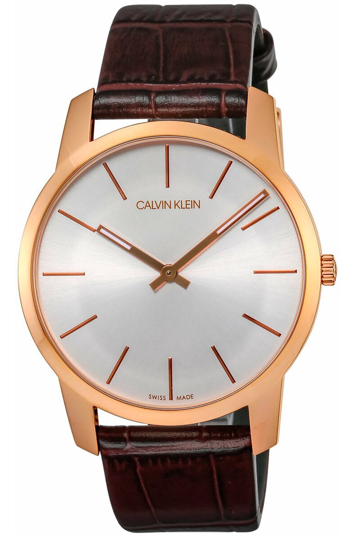 Calvin Klein City White Dial Brown Leather Strap Watch for Men - K2G21629